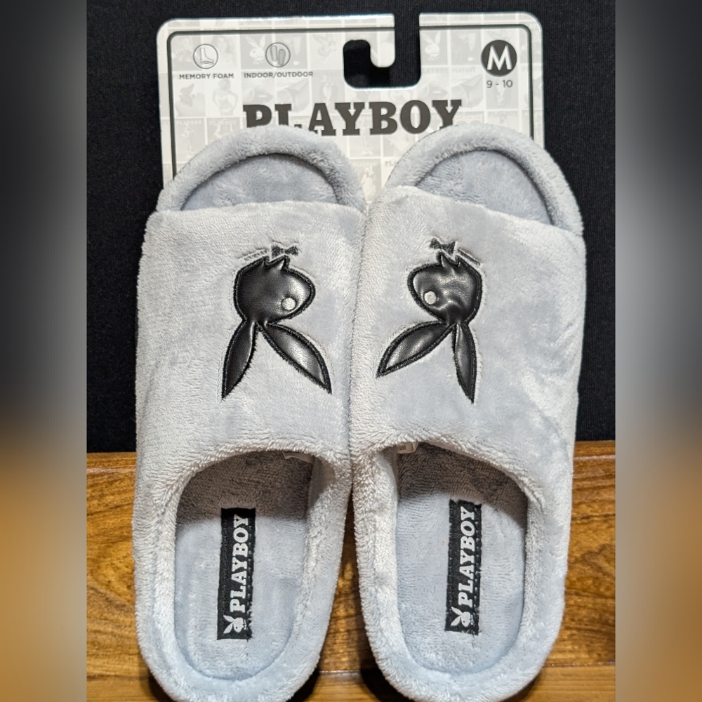 Playboy Gray Memory Foam Indoor Outdoor Slippers Size Medium 9-10